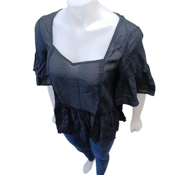 Free People Black Bell Sleeve Top  Size Small - Picture 3 of 9